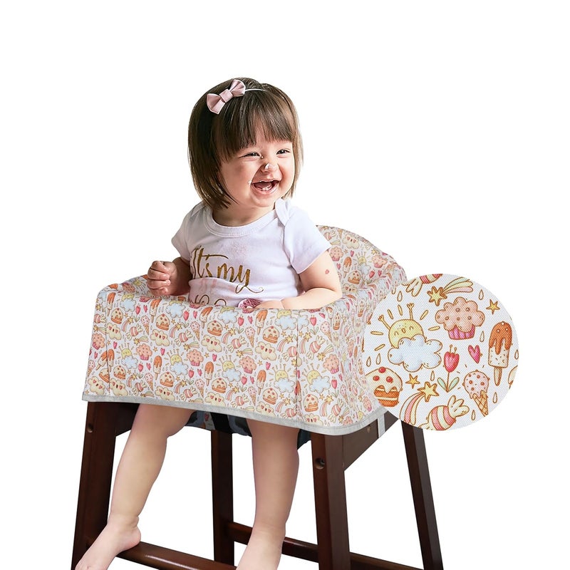 Solfres Dual-Belt High Chair Cover, Baby High Chair Cover, Upgrade Version, for Wooden or Restaurant High Chair, Sturdy and Robust Material, Creamy Cake - Image 1